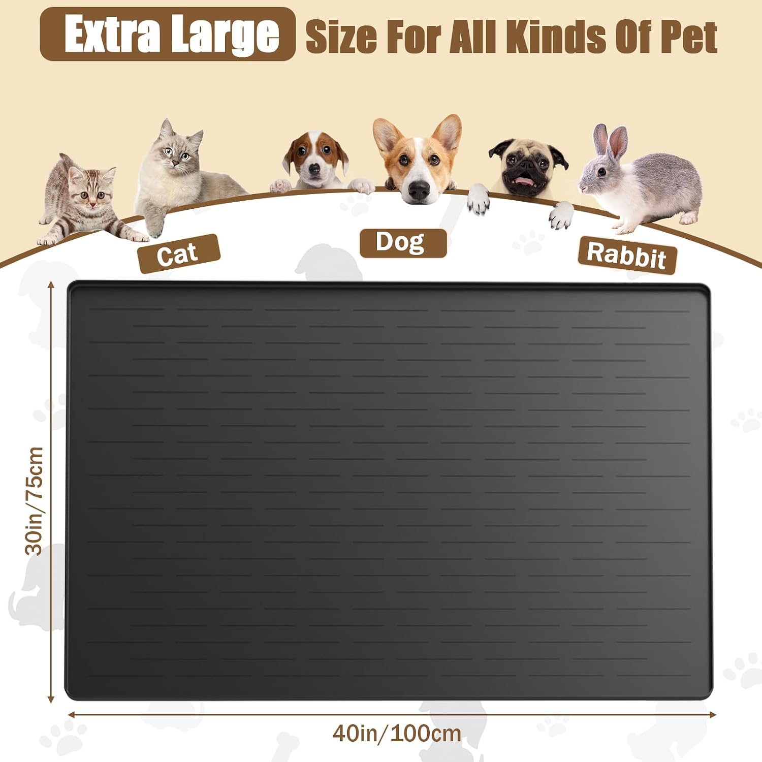 Extra large silicone pet feeding mat, raised edge structure