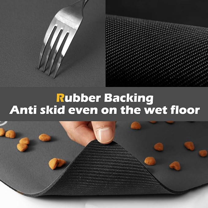 Pet feeding mat, absorbent food and water bowl structure