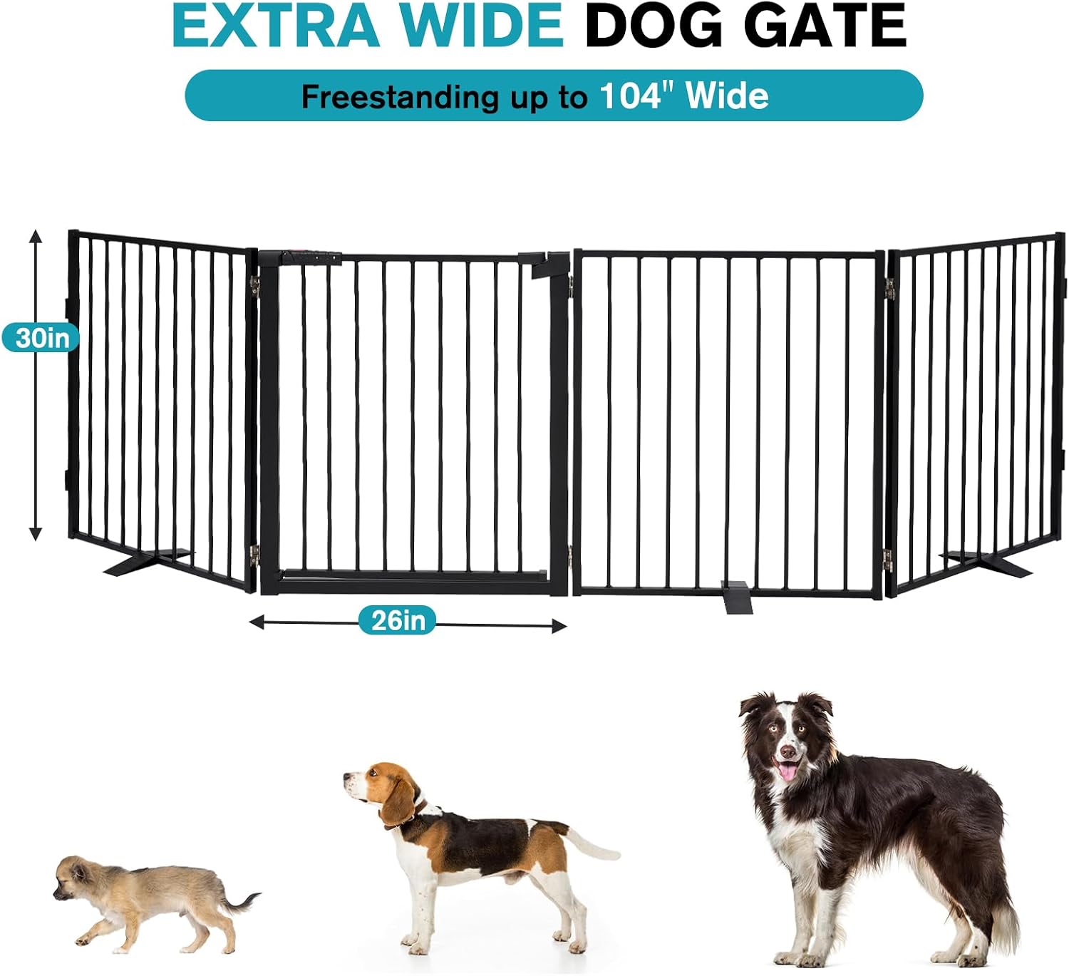 Wide Foldable Dog Gate with Support Feet