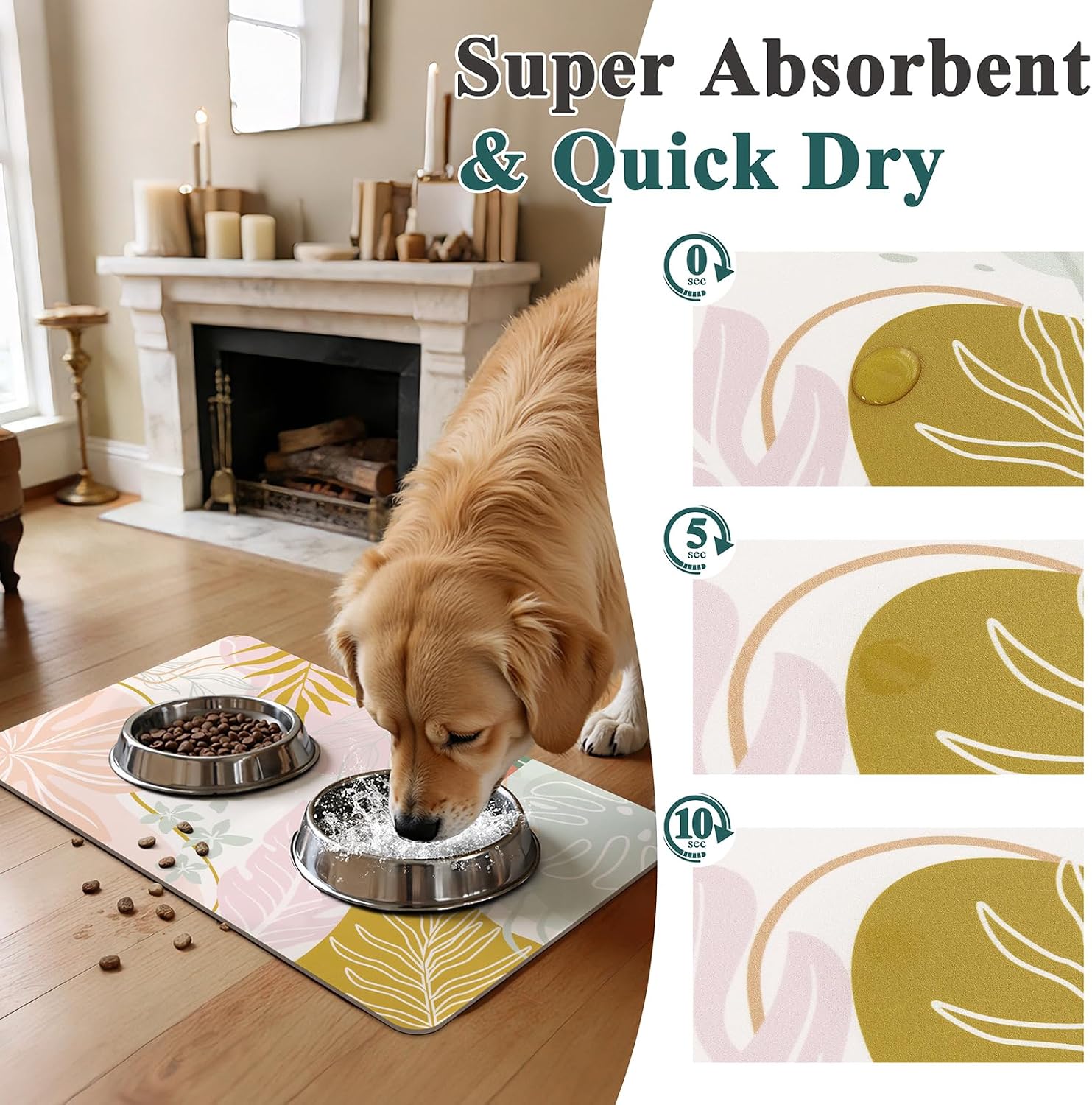 Pet feeding mat, absorbent quick-dry non-slip structure