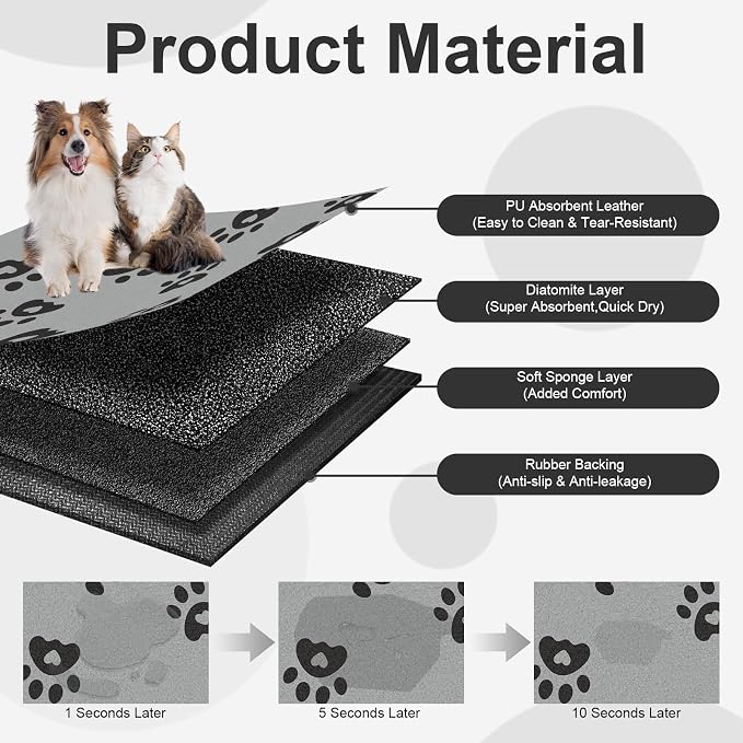 Pet feeding mat, absorbent food mat, rubber base placemat structure